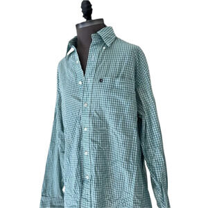 Brooks Brothers 346 Shirt Mens Medium Green White Checkered Regular Fit Cotton